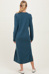 Teal Oversized Long Sleeve Maternity Midi Dress
