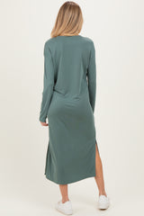 Light Olive Oversized Long Sleeve Maternity Midi Dress