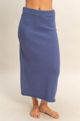 Dusty Navy Waffle Knit High Neck Sweater Skirt Set