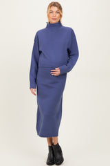 Dusty Navy Waffle Knit High Neck Sweater Skirt Maternity Set