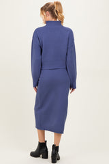 Dusty Navy Waffle Knit High Neck Sweater Skirt Maternity Set