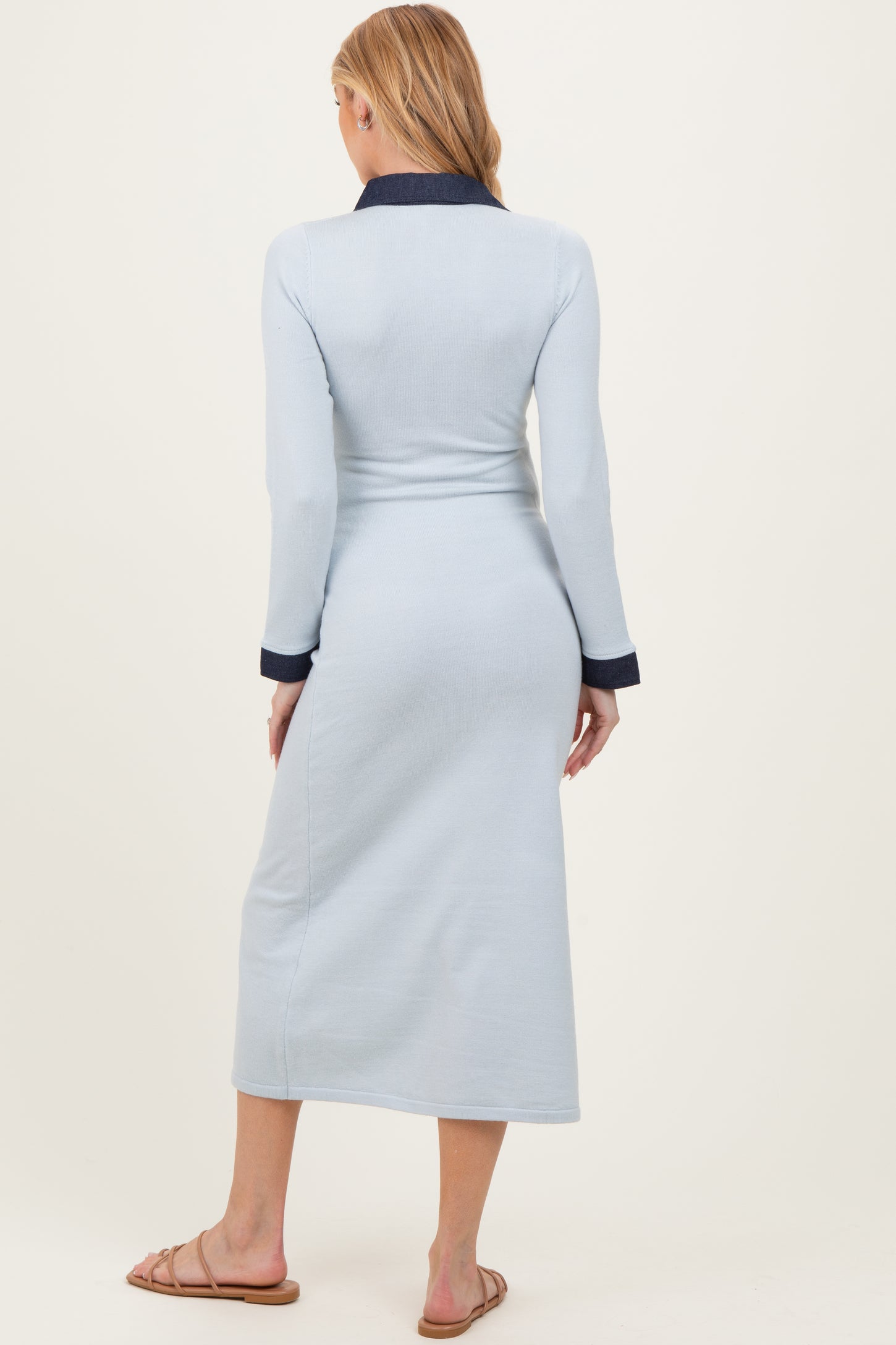 Light Blue Denim Trim Maternity Knit Dress – PinkBlush