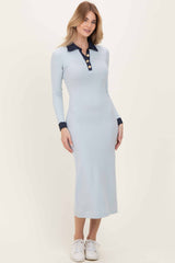 Light Blue Denim Trim Knit Dress