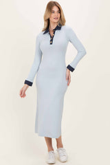 Light Blue Denim Trim Knit Dress