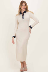 Cream Denim Trim Knit Dress