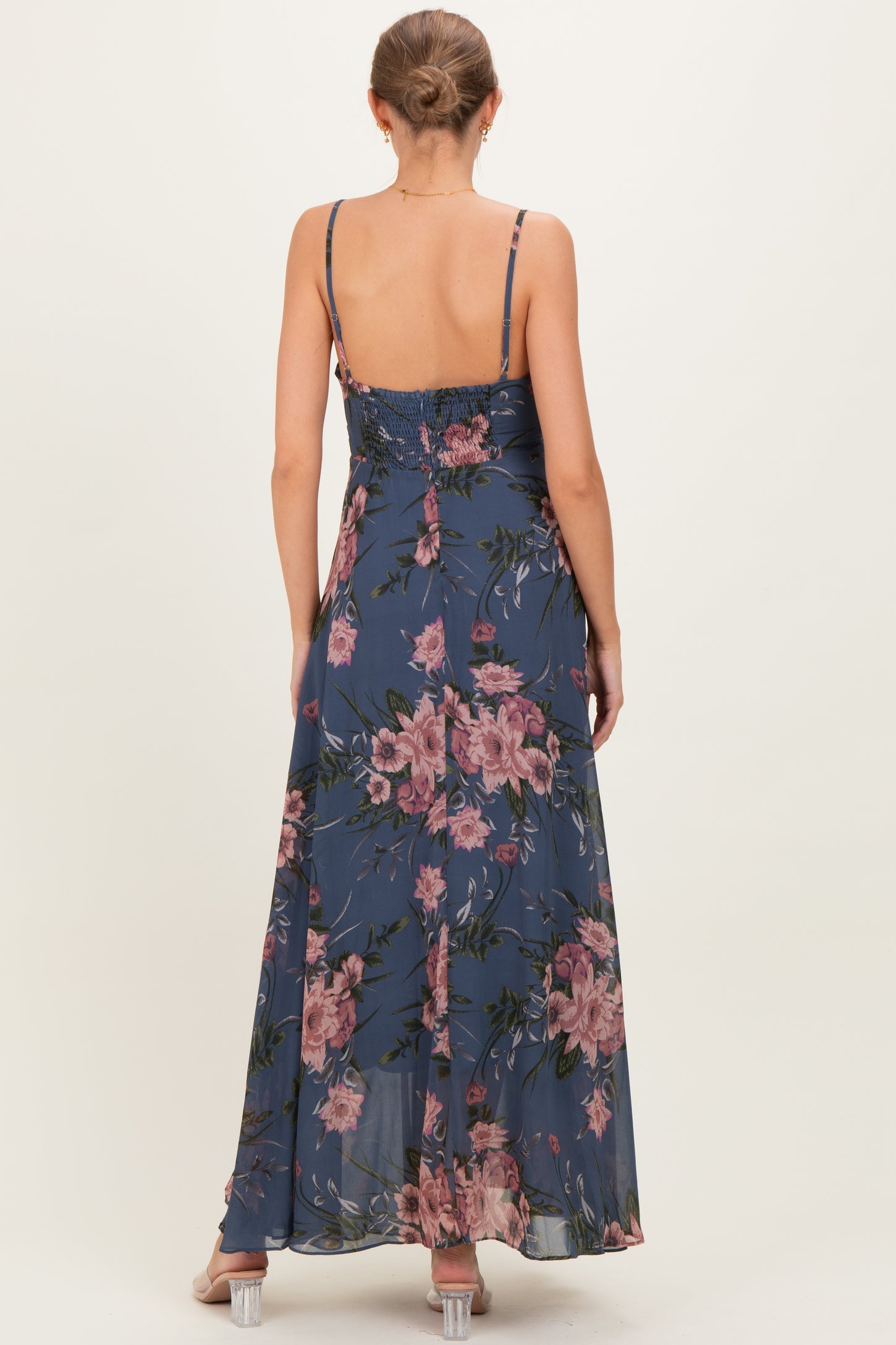 Dusty Blue Floral V-Neck Sleeveless Maternity Maxi Dress – PinkBlush Dusty Blue Floral V-Neck Sleeveless Maternity Maxi Dress – PinkBlush