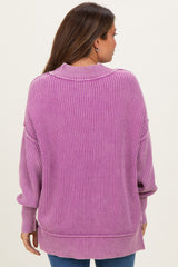 Violet Washed Side Slit Oversized Maternity Sweater