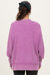 Violet Washed Side Slit Oversized Sweater