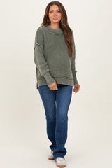 Olive Washed Side Slit Oversized Maternity Sweater