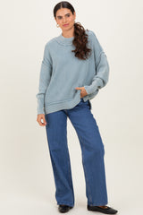 Light Blue Washed Side Slit Oversized Sweater