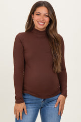 Brown Maternity Mock Neck Top