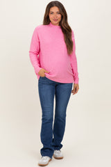 Pink Mock Neck Exposed Seam Maternity Sweater