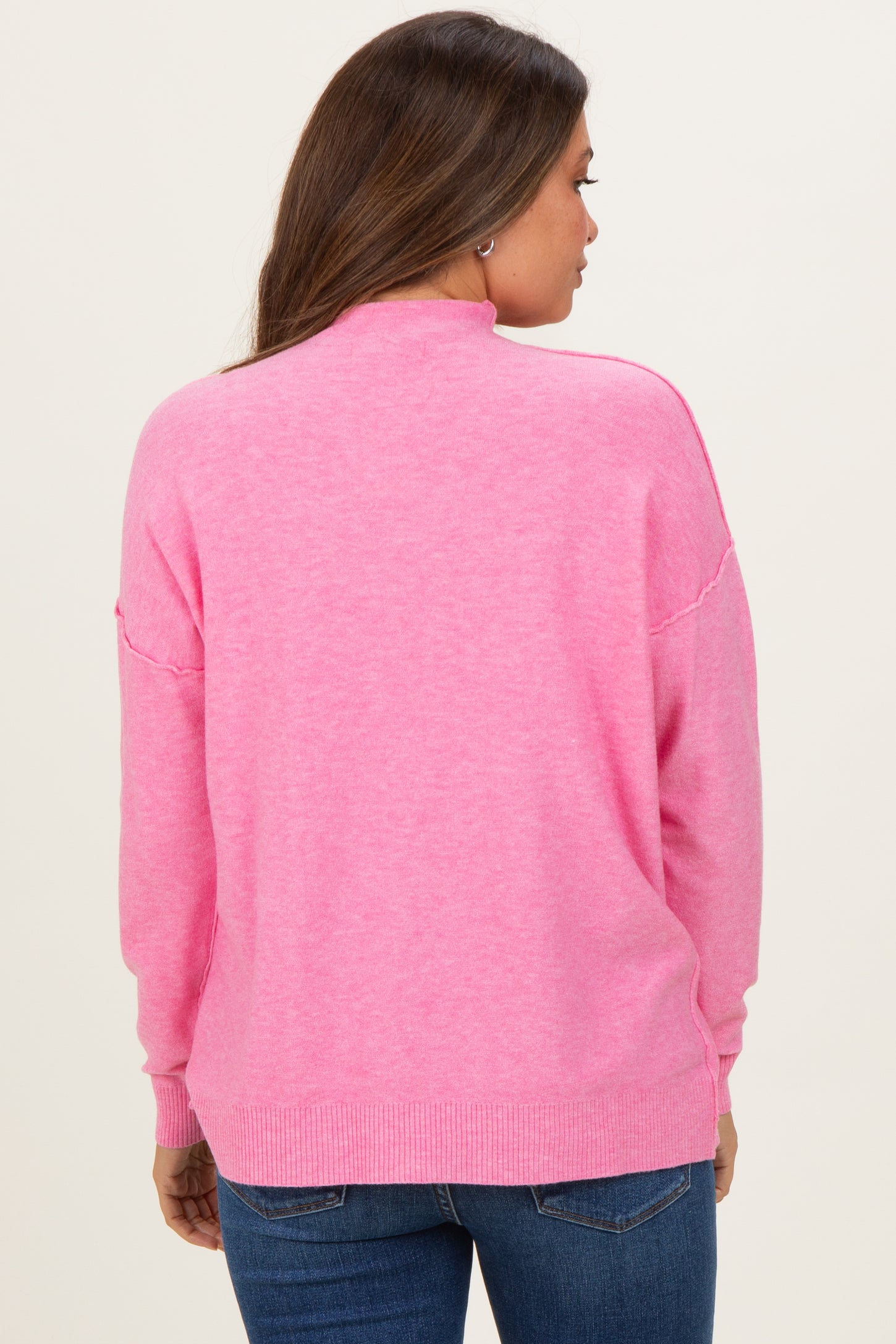 Pink Mock Neck Exposed Seam Maternity Sweater