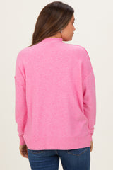 Pink Mock Neck Exposed Seam Maternity Sweater