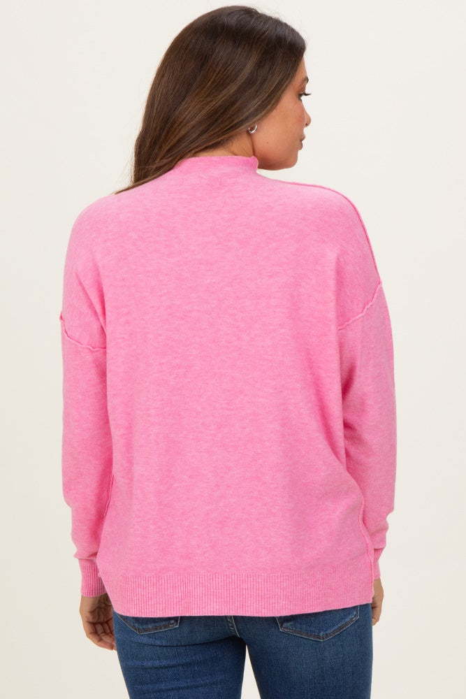 Pink Mock Neck Exposed Seam Maternity Sweater