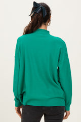 Green Mock Neck Exposed Seam Sweater