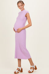 Light Pink Ribbed Knit Mock Neck Maternity Maxi Dress