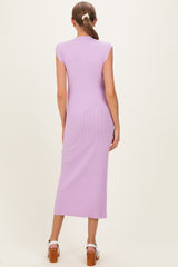 Light Pink Ribbed Knit Mock Neck Maternity Maxi Dress
