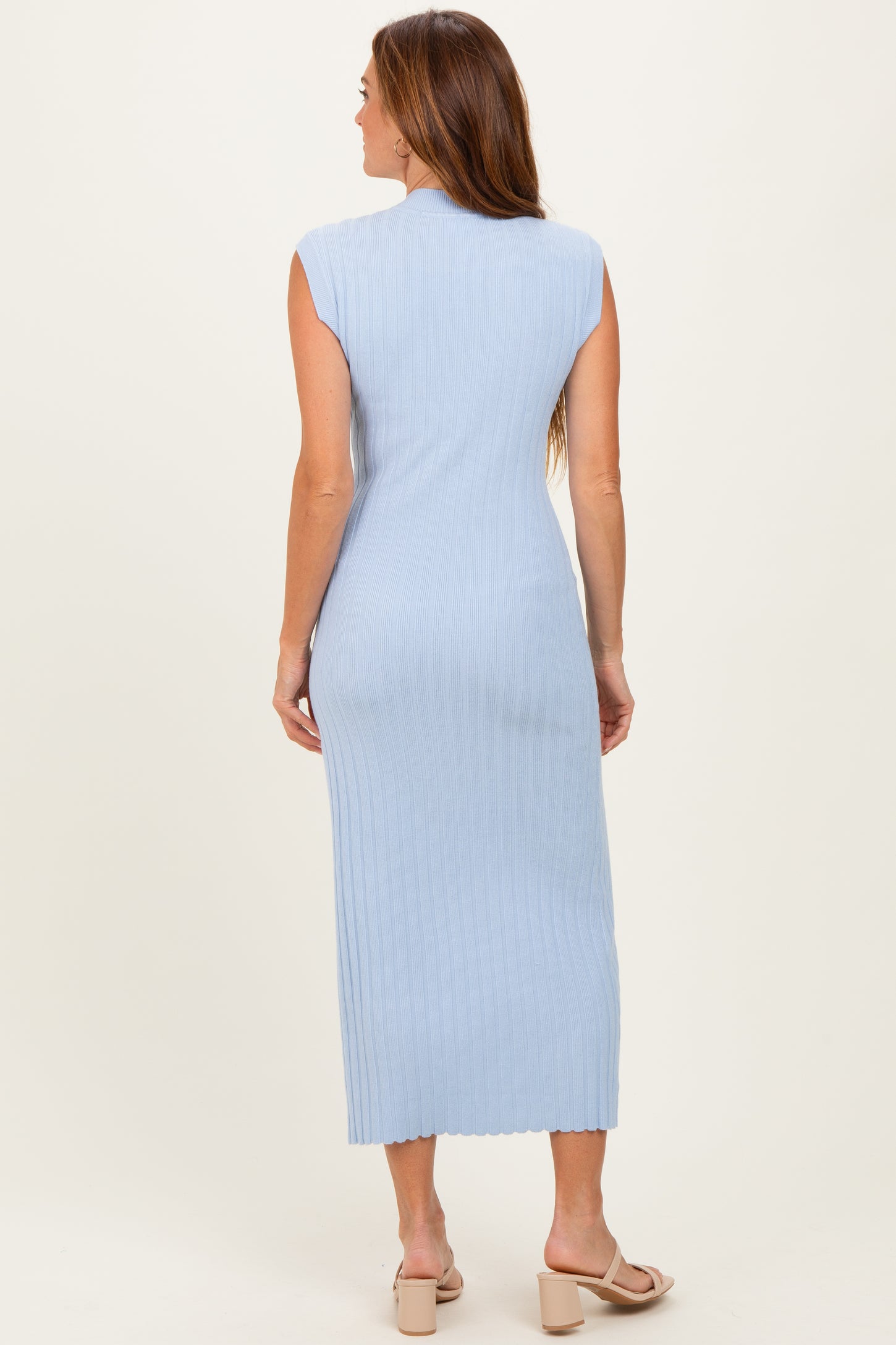 Sky Blue Ribbed Knit Mock Neck Maxi Dress Sky Blue Ribbed Knit Mock Neck Maxi Dress