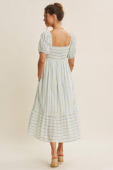 Lime Stripe Sweetheart Neckline Midi Dress