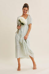 Lime Stripe Sweetheart Neckline Midi Dress