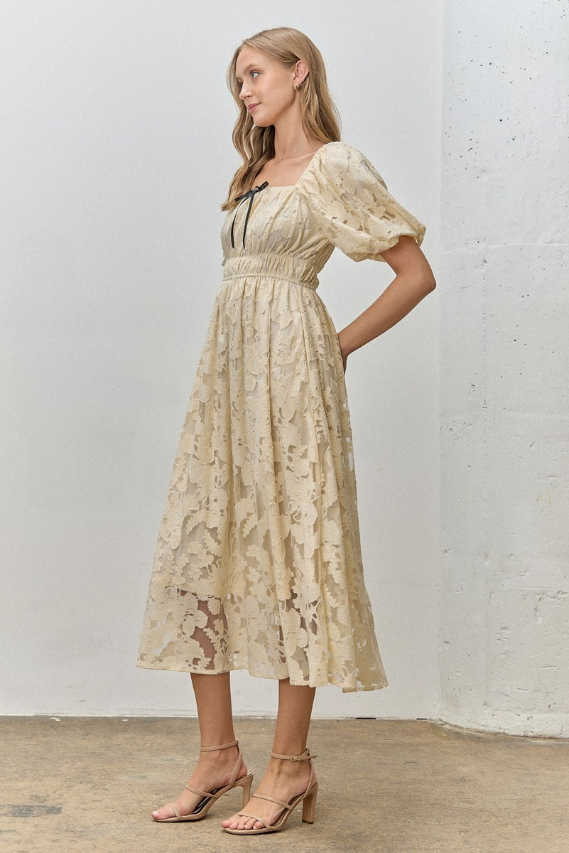 Cream Lace Puff Sleeve Midi Dress – PinkBlush