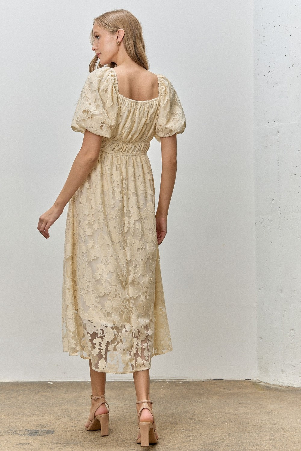 Cream Lace Puff Sleeve Midi Dress Cream Lace Puff Sleeve Midi Dress