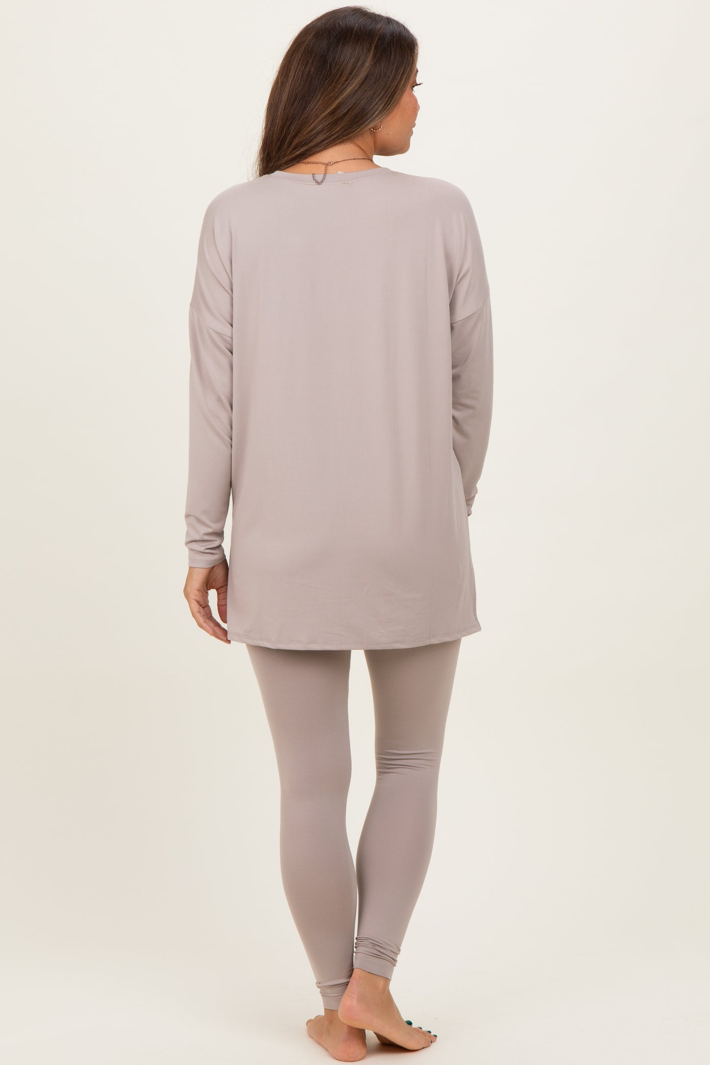 Light Mocha Brushed Knit Oversized Top and Legging Maternity Set