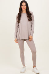 Light Mocha Brushed Knit Oversized Top and Legging Set