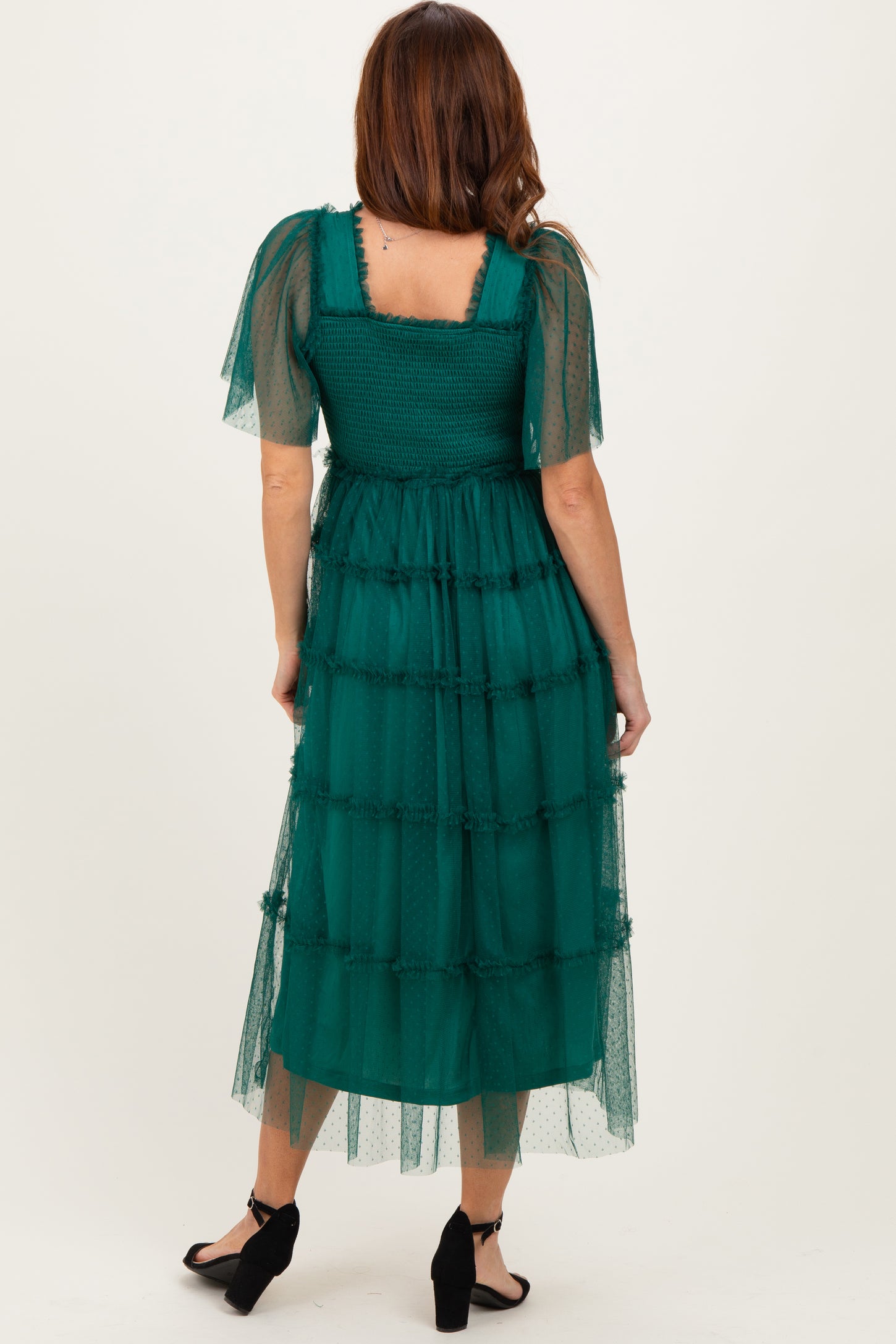 Emerald Green Ruffled Mesh Maxi Dress Emerald Green Ruffled Mesh Maxi Dress