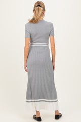 Heather Grey Knit Pleated Sash Tie Maternity Midi Dress