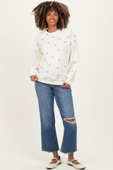 Cream Crew Neck Heart Print Maternity Sweatshirt