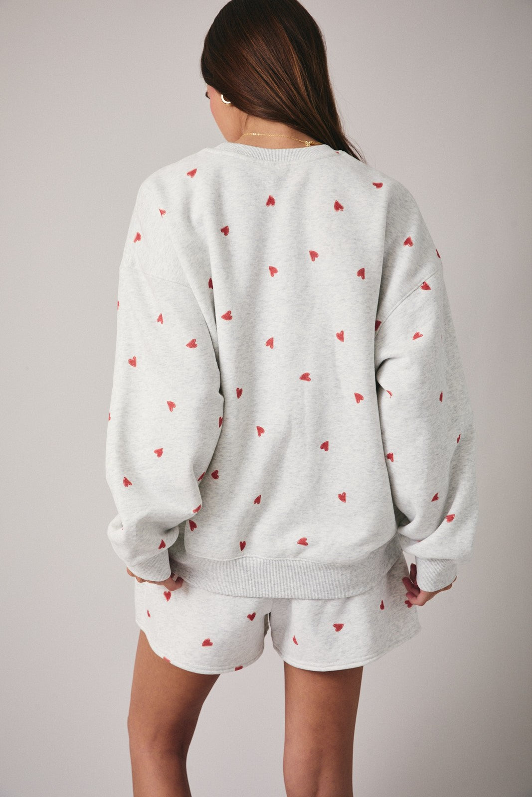 Heather Grey Crew Neck Heart Print Sweatshirt