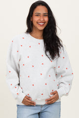 Heather Grey Crew Neck Heart Print Maternity Sweatshirt