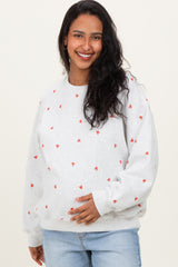 Heather Grey Crew Neck Heart Print Maternity Sweatshirt