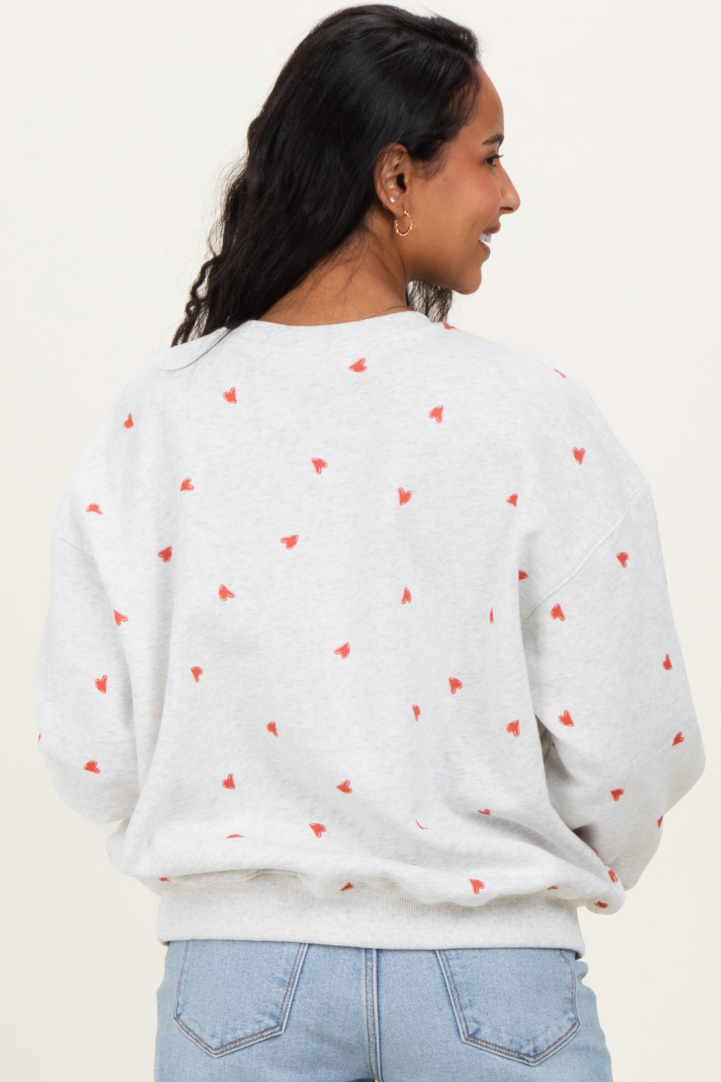 Heather Grey Crew Neck Heart Print Maternity Sweatshirt