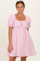Pink Textured Puff Sleeve Dress
