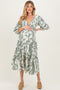 Olive Damask Smocked Ruffle Tier Maternity Midi Dresses