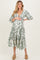Olive Damask Smocked Ruffle Tier Maternity Midi Dresses