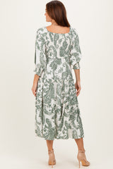 Olive Damask Smocked Ruffle Tier Midi Dresses