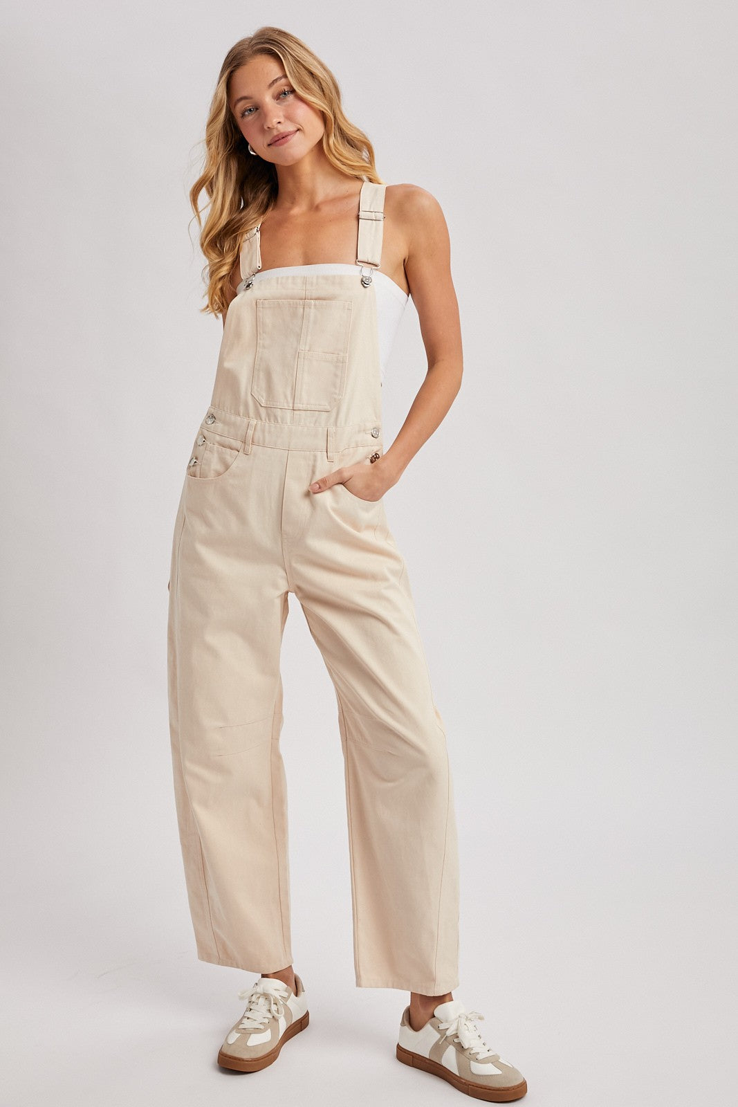 Ecru Barrel Leg Maternity Overalls