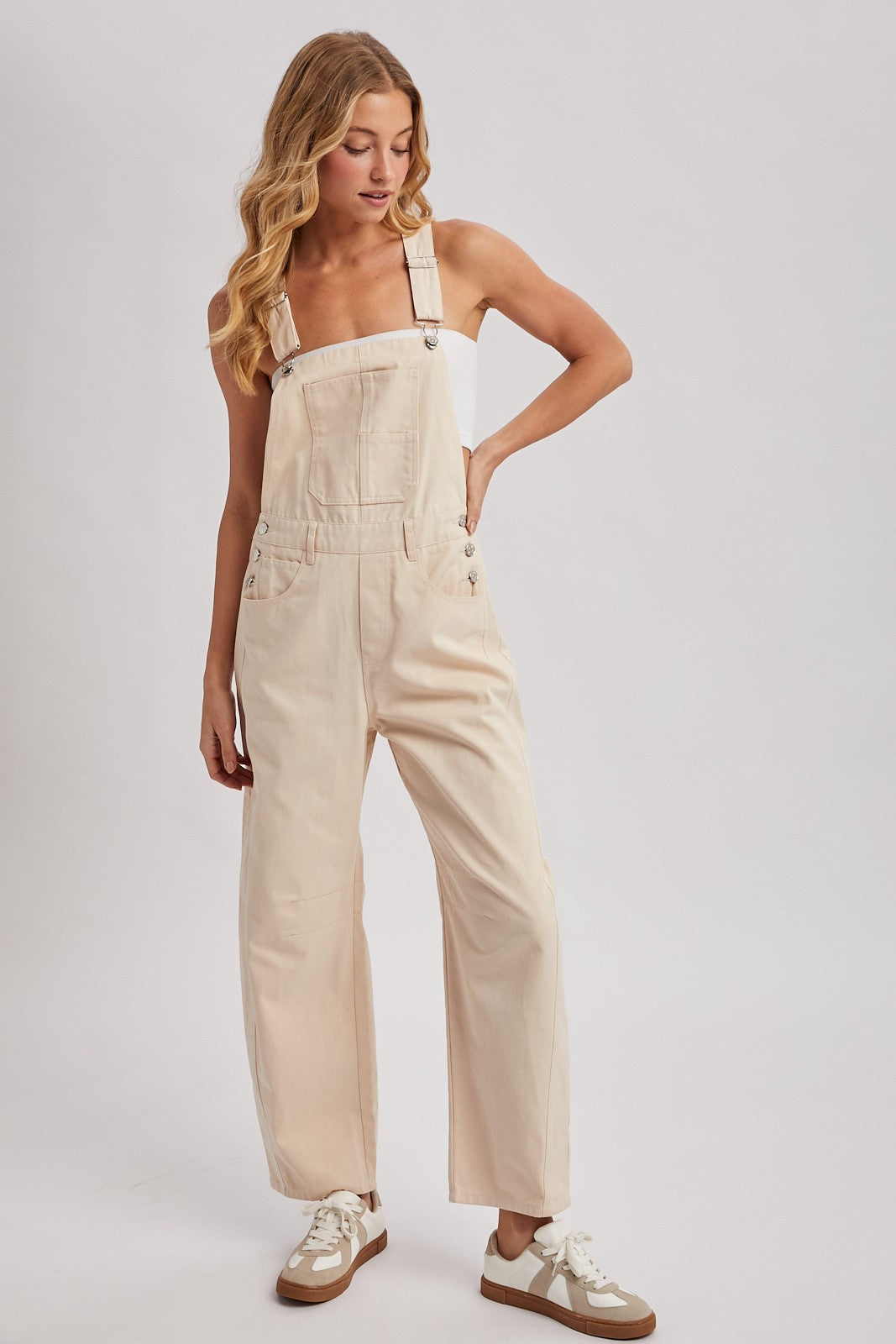 Ecru Barrel Leg Overalls