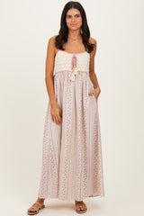 Dusty Pink Bohemian Dream Crochet Cotton Maternity Maxi Dress