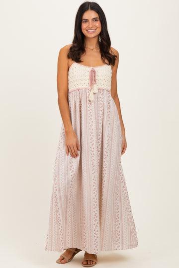 Dusty Pink Bohemian Dream Crochet Cotton Maxi Dress