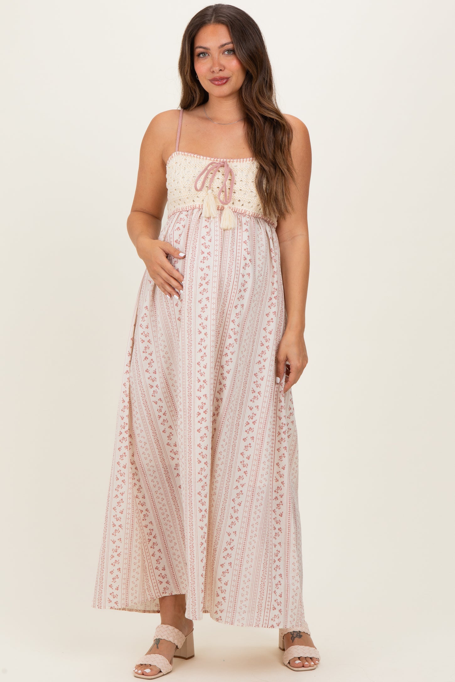 Dusty Pink Bohemian Dream Crochet Cotton Maternity Maxi Dress PinkBlush Dusty Pink Bohemian Dream Crochet Cotton Maternity Maxi Dress PinkBlush