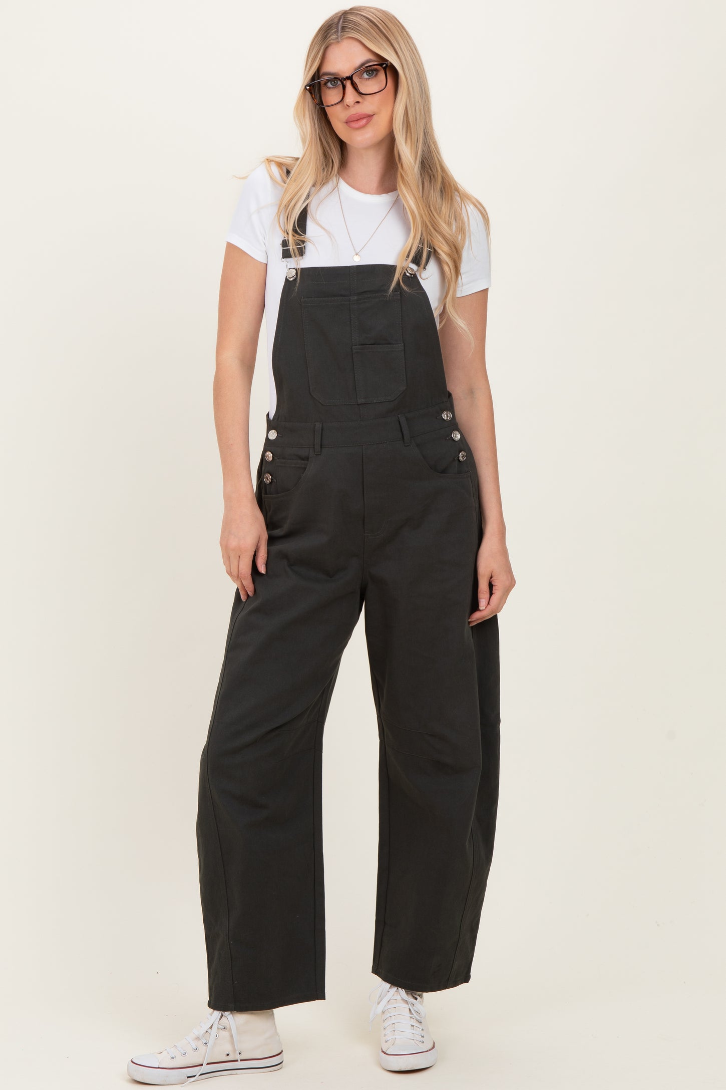 Charcoal Barrel Leg Maternity Overalls
