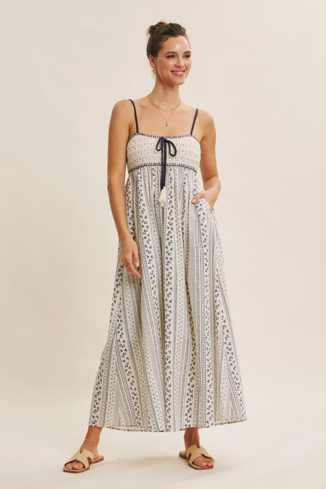 Navy Bohemian Dream Crochet Cotton Maternity Maxi Dress