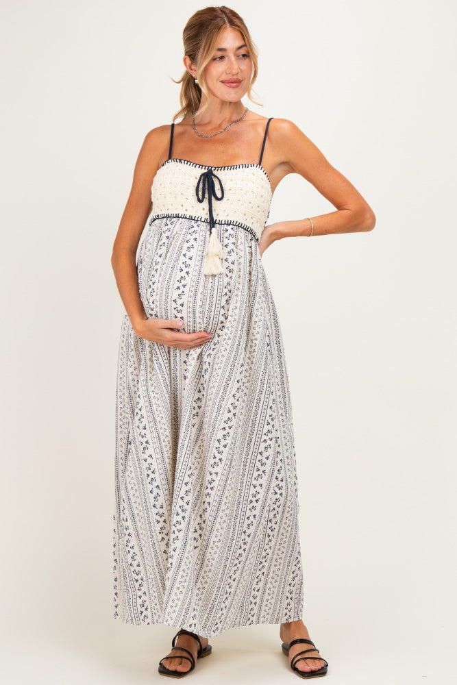 Navy Bohemian Dream Crochet Cotton Maternity Maxi Dress