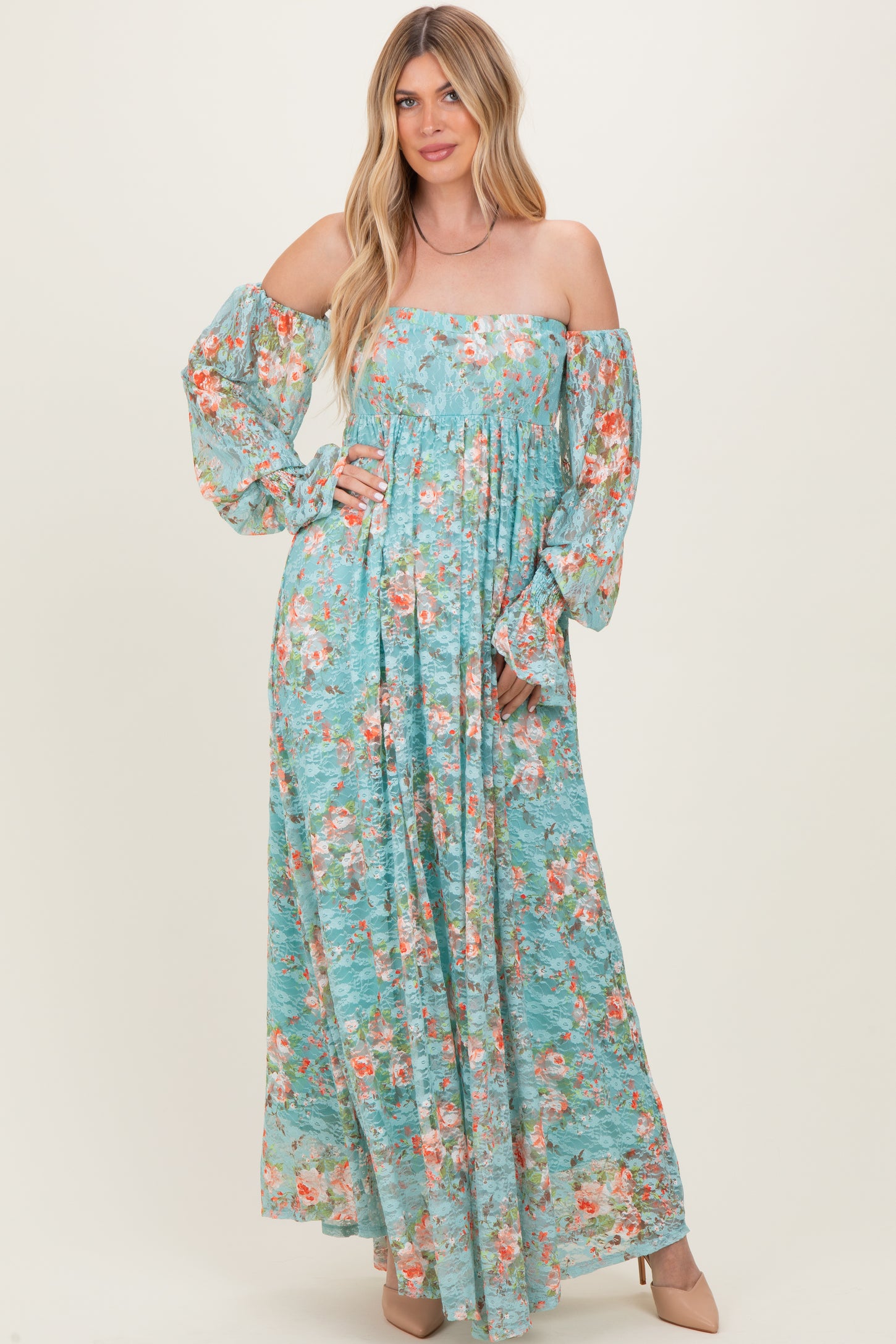 mint green long sleeve lace dress Long Sleeve Mother of the Bride Dress with Beaded Lace Accents