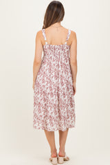 Burgundy Floral Button Down Tiered Maternity Dress